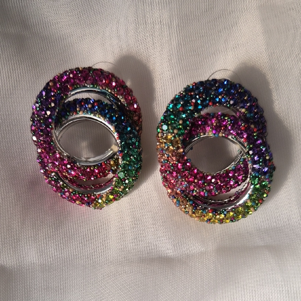 Multicolor Crystal Hoop Earrings